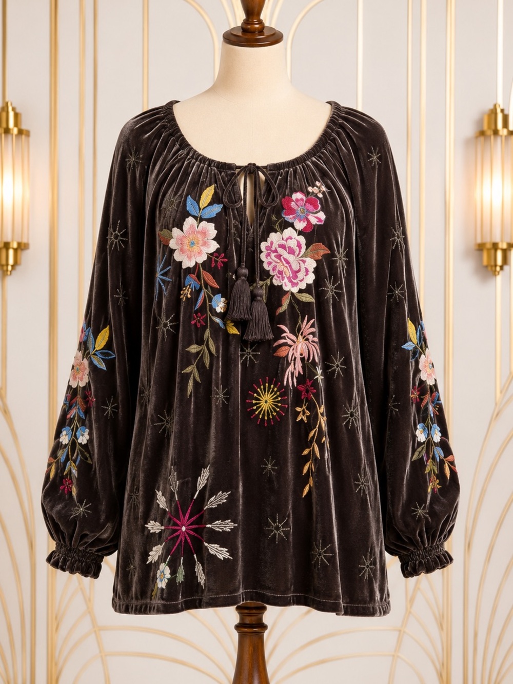 Johnny Was “Celestin” embroidered velvet top NWT
